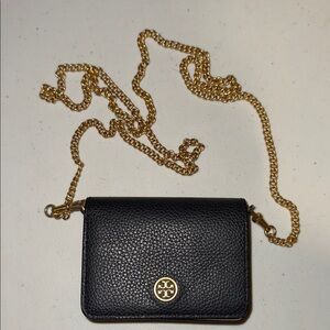 Tory Burch Black Leather Crossbody with Gold Chain